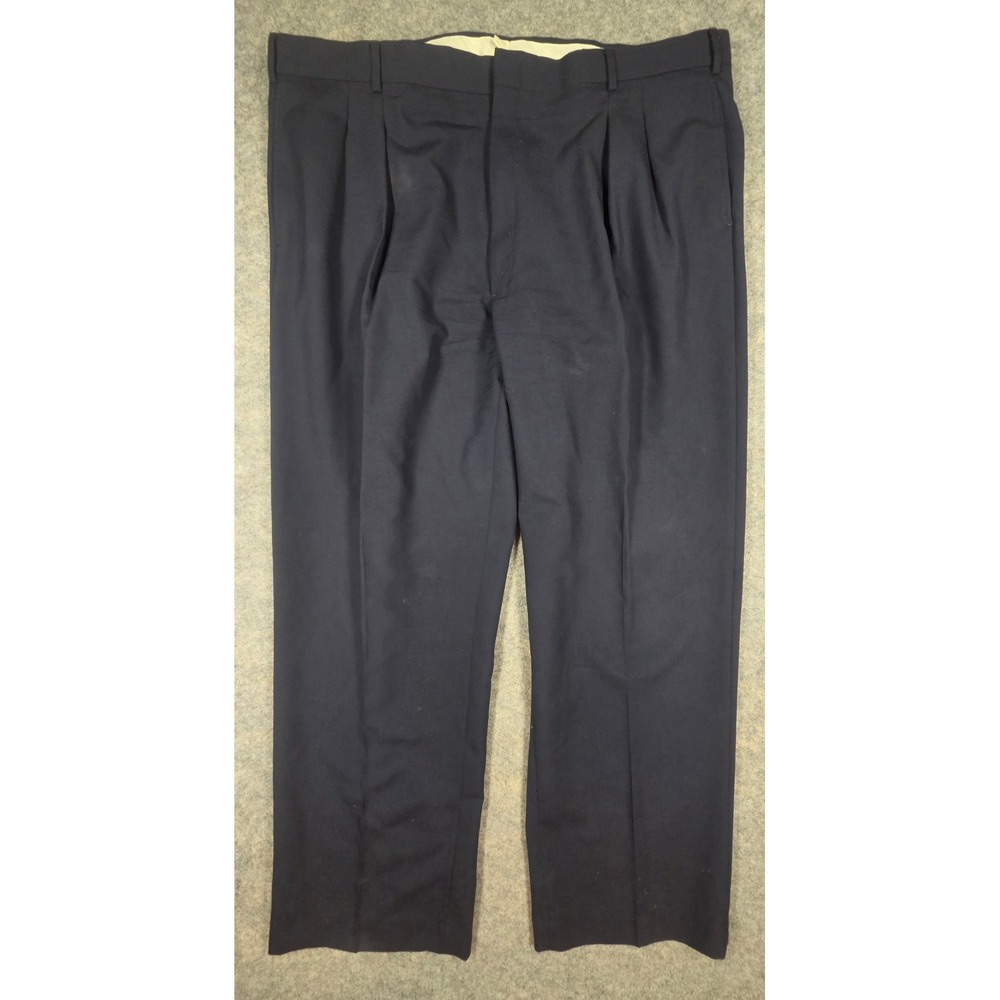 LL Bean Mens Navy Blue 100% Worsted Wool Pleated Dress Pants Trousers 42x29